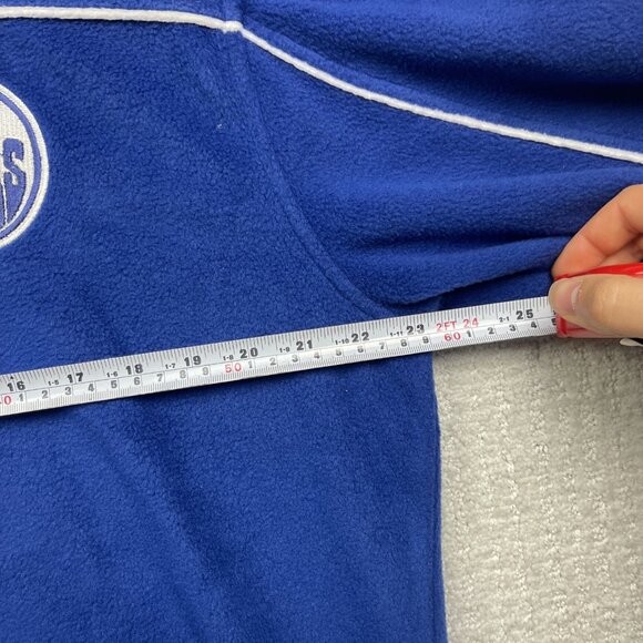 VTG NHL Edmonton Oilers Hockey Mens Sz L Polar Fleece Jacket Blue / Orange Read - Picture 10 of 16